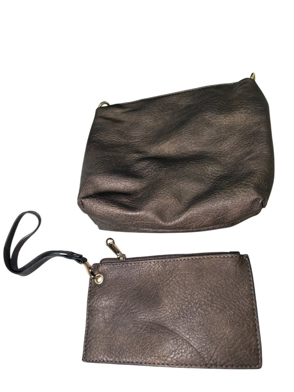NEW Dasein Brown & Metallic Gold Tote Purse w/ Wristlet & Makeup Bag & Strap USA - Picture 5 of 11